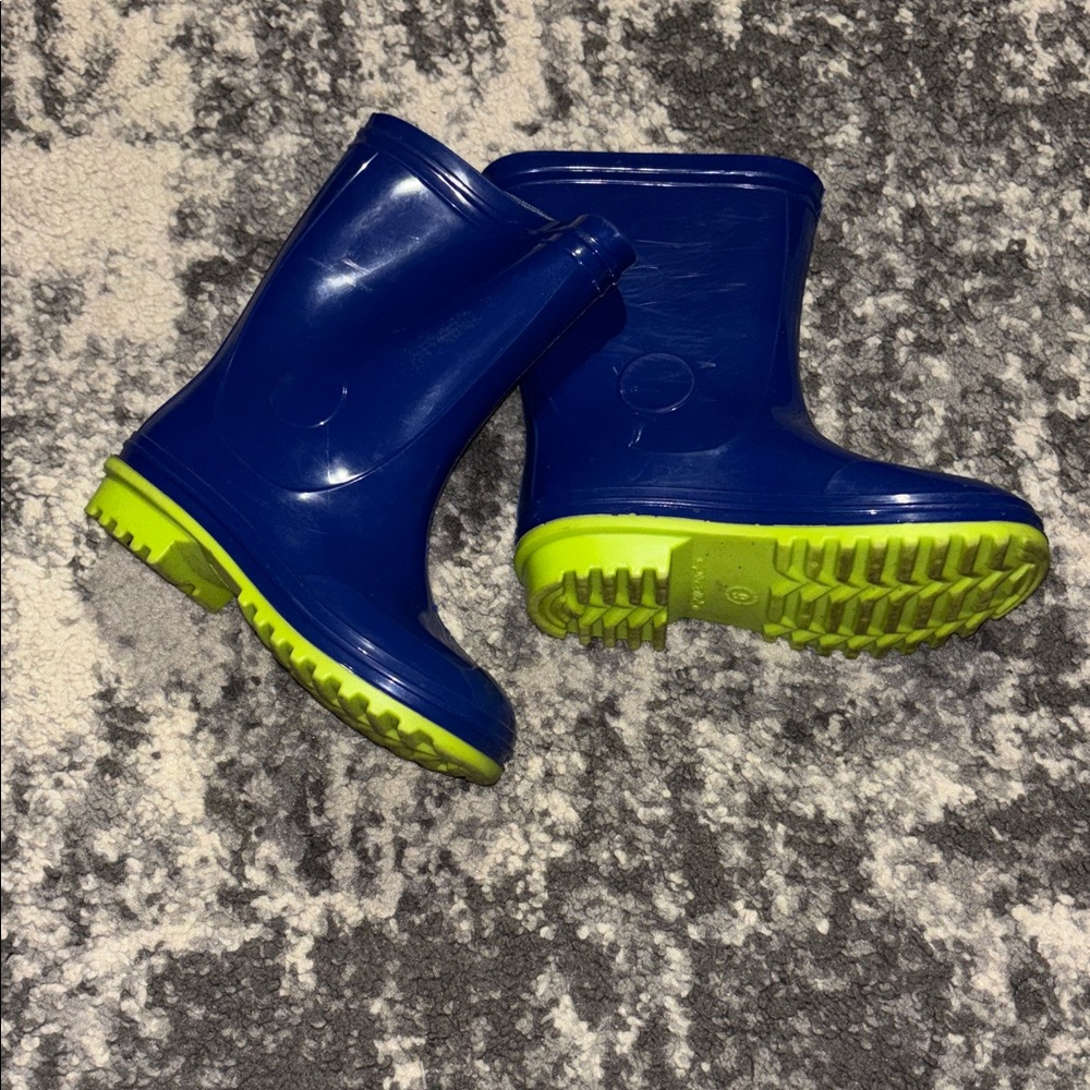 Kids Blue and Green Rain Boots